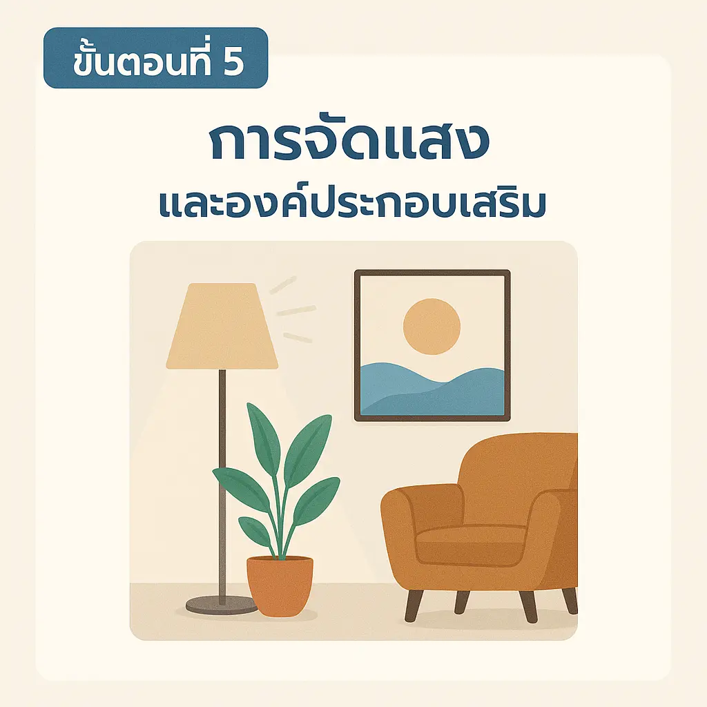 ขั้นตอนที่ 5: การจัดแสงและองค์ประกอบเสริม