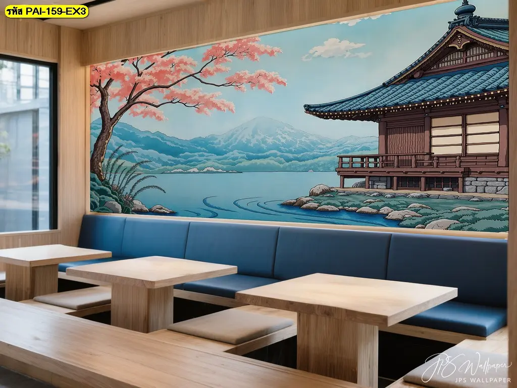 รูปภาพขนาดใหญ่ติดผนังลายซากุระบาน หรือ Japanese landscape wallpaper for restaurant ทำให้ร้านน่านั่ง