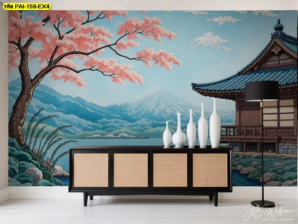 ภาพพิมพ์ติดผนังลายธรรมชาติสไตล์ญี่ปุ่นดีไซน์ Custom Japanese mountain view mural เสริมบรรยากาศร้าน