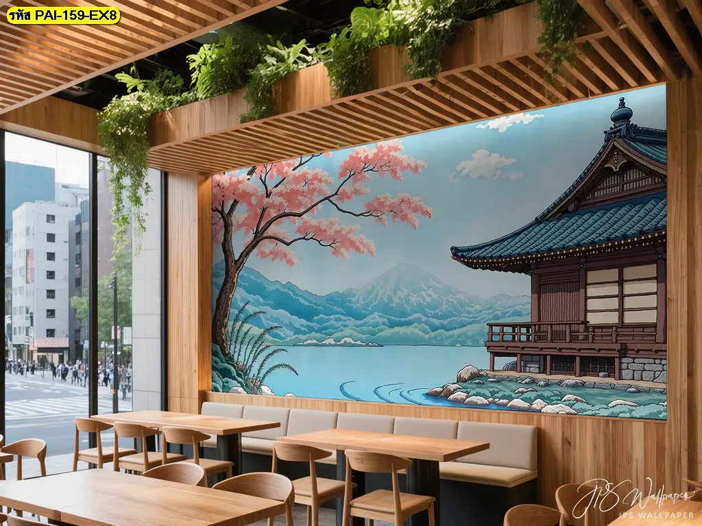 Custom Japanese mountain view mural ตกแต่งร้านอาหารญี่ปุ่นด้วยภาพทิวทัศน์ภูเขาสร้างความประทับใจลูกค้า