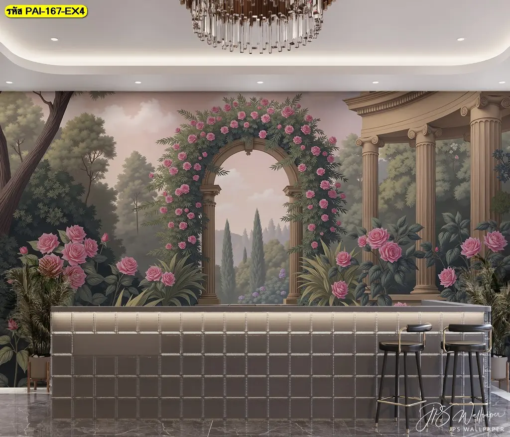 ภาพติดผนังเปิดร้านใหม่สร้างจุดถ่ายรูปด้วย European garden mural wallpaper for cafe decor สวยงามไม่เหมือนใคร