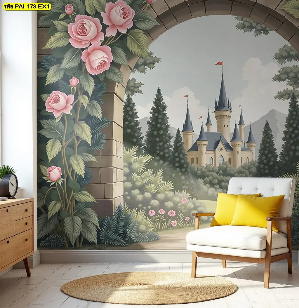 วอลเปเปอร์สามมิติลายปราสาทเพิ่มจุดเด่นให้ธุรกิจของคุณด้วย Custom fairytale castle wall mural สุดพิเศษ
