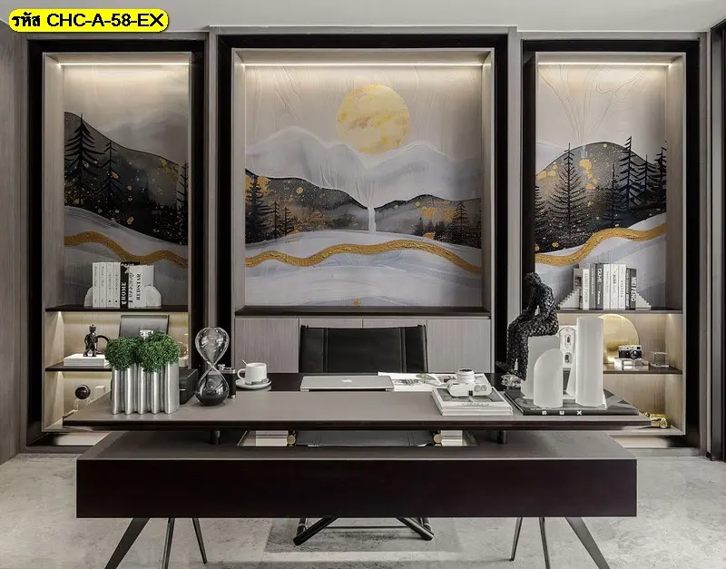 วอลเปเปอร์ลายภูเขาทองพระอาทิตย์กลางหุบเขา วอลเปเปอร์ติดผนังโมเดิร์นหรู เหมาะตกแต่งผนังห้องรับแขก/ออฟฟิศหรู