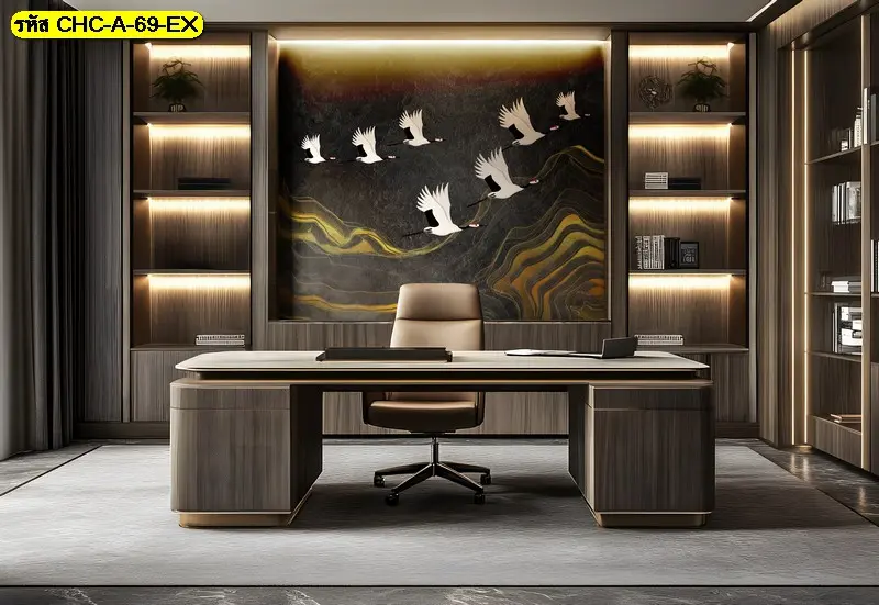 วอลเปเปอร์ลายภูเขาทองกับฝูงนกบิน วอลเปเปอร์ติดผนังโมเดิร์นหรู ใช้ตกแต่งผนังห้องรับแขก/ออฟฟิศหรูให้ดูหรูสงบ