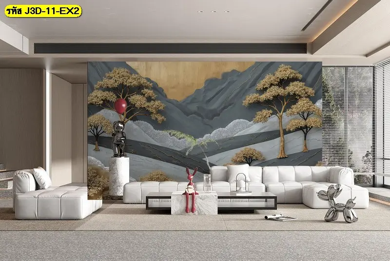 วอลเปเปอร์ตกแต่งบ้านธรรมชาติลายภูเขาและต้นไม้ สร้างมุมพักผ่อนดูดี เหมาะกับวอลเปเปอร์ห้องนั่งเล่นโมเดิร์น