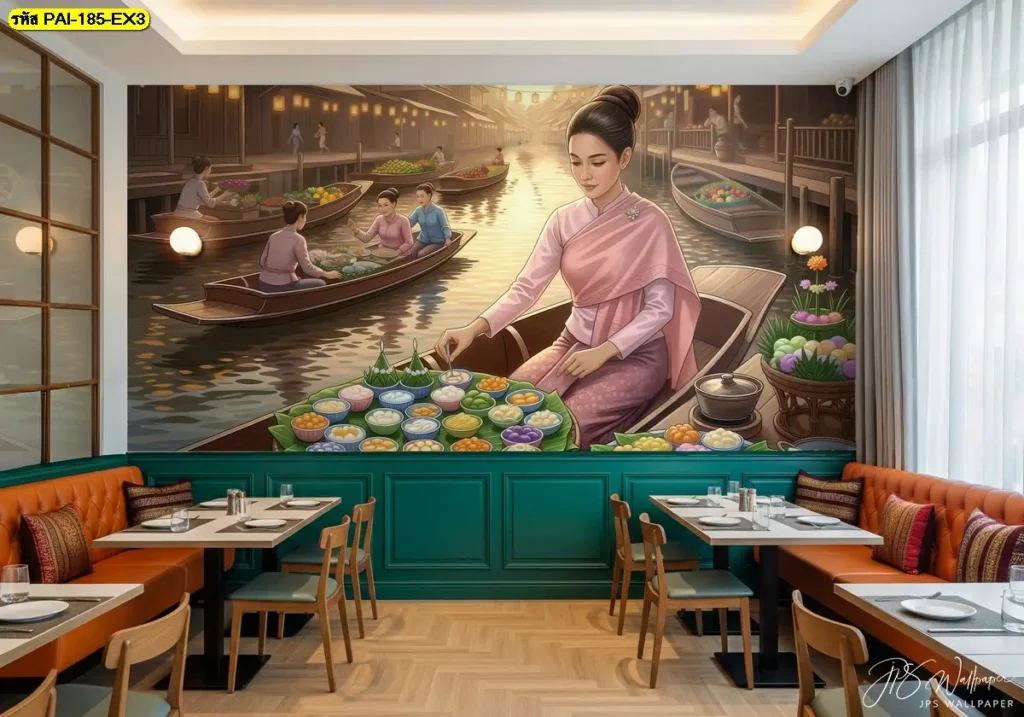 Traditional Thai Dessert Mural สำหรับตกแต่งร้านอาหาร Fine Dining แนว Heritage
