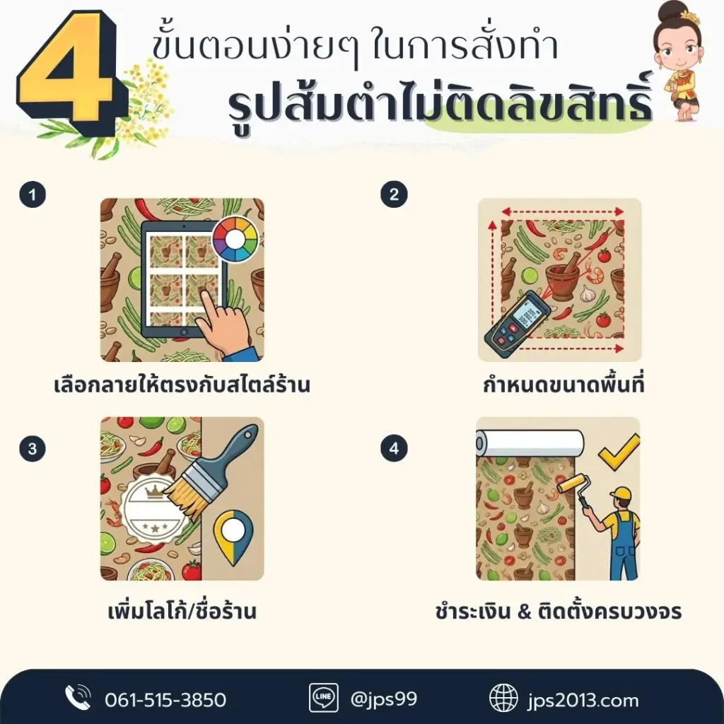 เคล็ดลับแต่งร้านส้มตำด้วยวอลเปเปอร์ลายภาพวาดแม่ค้าขายส้มตำ ผสมภาพพื้นหลังส้มตำ รูปส้มตำไม่ติดลิขสิทธิ์