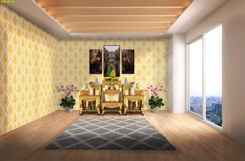 ภาพ พื้นหลังลายไทย ใช้ตกแต่งโถงทางเดิน เพิ่มเอกลักษณ์ความเป็นไทยอย่างมีระดับ
