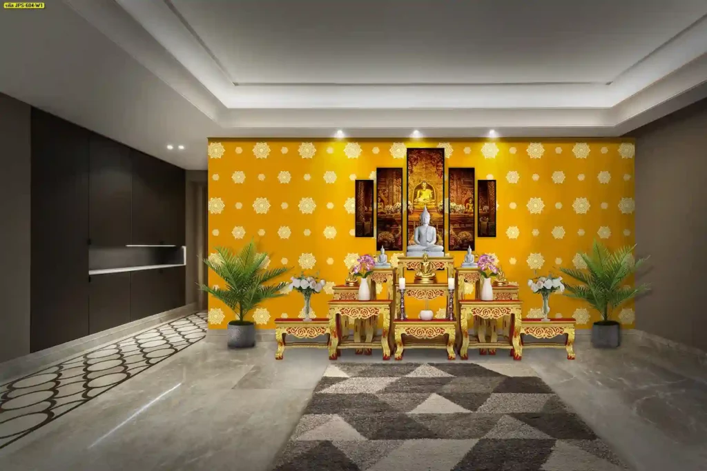 บริการติดตั้ง ภาพ พื้นหลังลายไทย ให้เหมาะกับสัดส่วนผนังและแสงภายในโรงแรม
