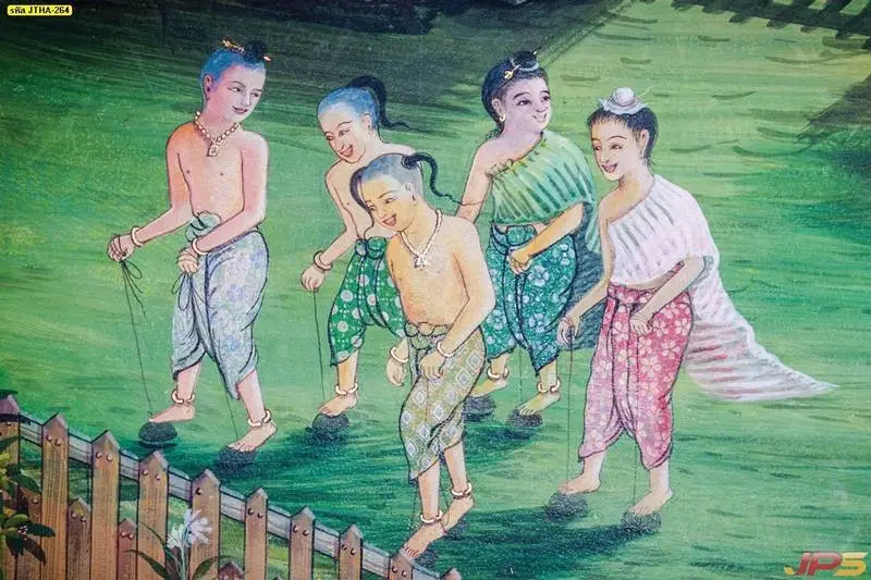 ลายไทยเด็กแบบการ์ตูน ใช้ในการตกแต่งห้องเรียน ช่วยให้พื้นที่ดูสดใสและน่าใช้งาน
