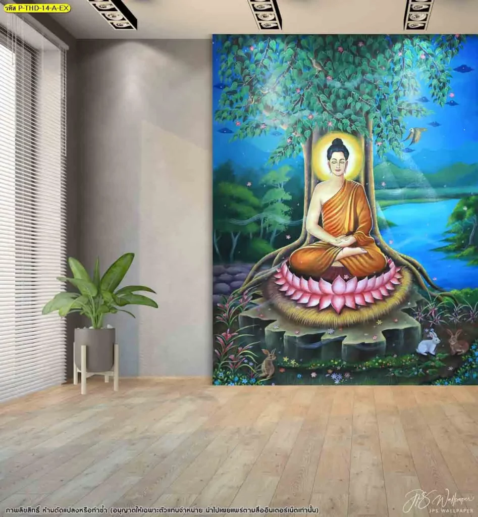 วอลเปเปอร์พระพุทธเจ้า โทนฟ้าเขียว สงบ ลึก ซึ้งทางธรรม