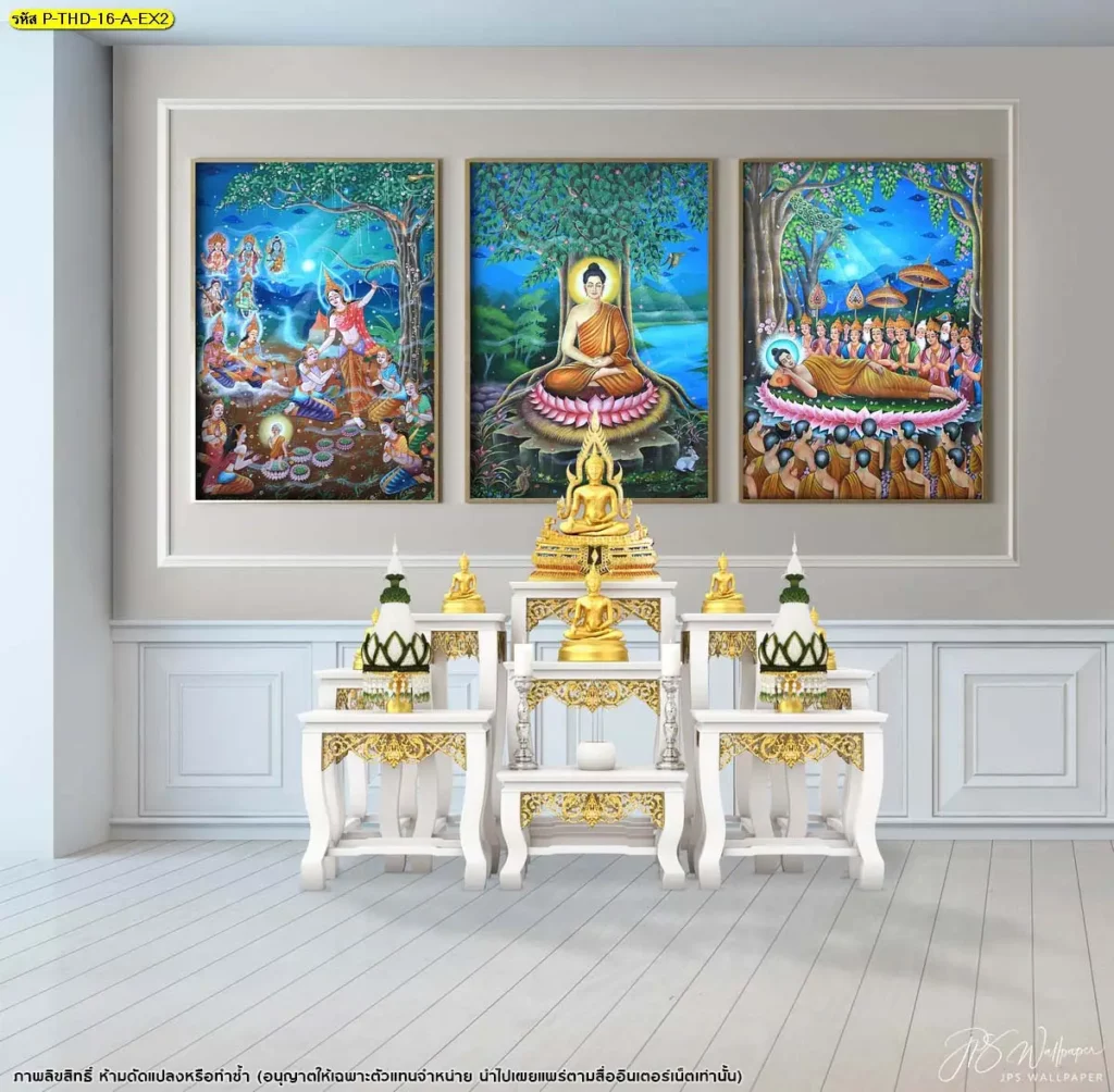 วอลเปเปอร์พุทธประวัติ โทนฟ้าเขียว วันวิสาขบูชา สงบใจ