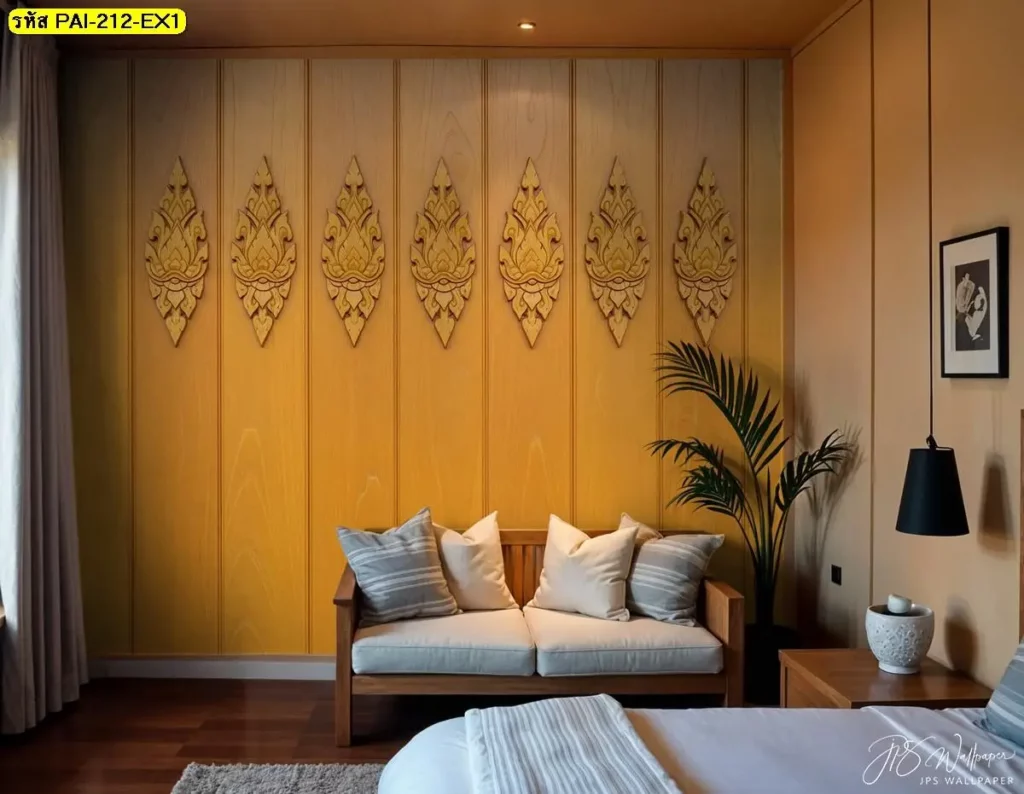 กรุผนังลายไม้แบบมีมิติในรูปแบบวอลเปเปอร์ไม้แนวตั้ง รับพิมพ์และบริการติดตั้งเพื่อภาพลักษณ์ที่ตั้งใจ wood pattern wallpaper ลายไม้แนวตั้ง รับพิมพ์และติดตั้ง เป็นไอเดียแต่งผนังที่ให้มิติแบบงานกรุจริง
