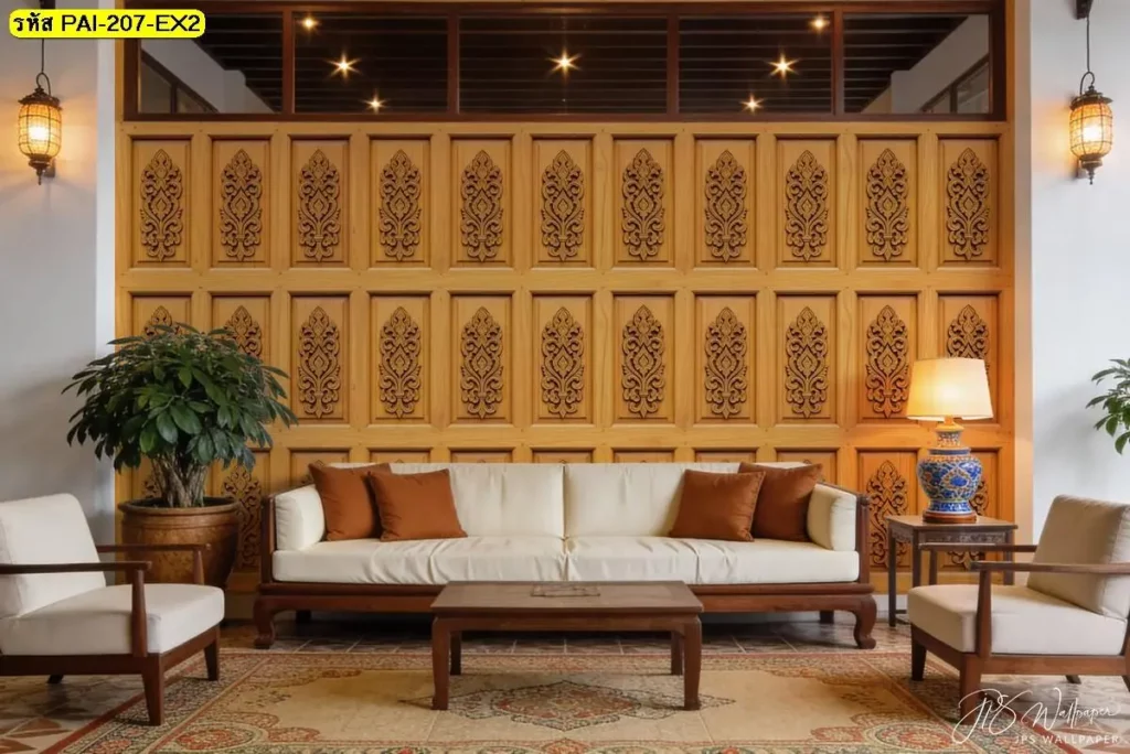 วอลเปเปอร์ติดผนังลายไม้แบบไทยร่วมสมัย รับพิมพ์และบริการติดตั้ง เหมาะเป็นไอเดียแต่งผนังใช้งานระยะยาวภาพกรุผนังลายไม้แนวธรรมชาติ รับพิมพ์ตามพื้นที่จริง พร้อมติดตั้งเป็น wood wall art ที่ดูเรียบและอบอุ่น
