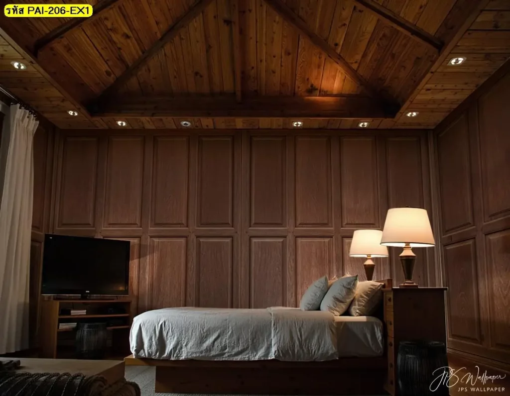 วอลเปเปอร์กรุผนังไม้รับพิมพ์และติดตั้ง ช่วยให้ลายไม้ทำหน้าที่นำสายตาอย่างชัดเจน ภาพติดผนังลายไม้กรุผนังแนวตั้ง รับพิมพ์และบริการติดตั้ง เหมาะกับงานร้านอาหารต่างประเทศ
