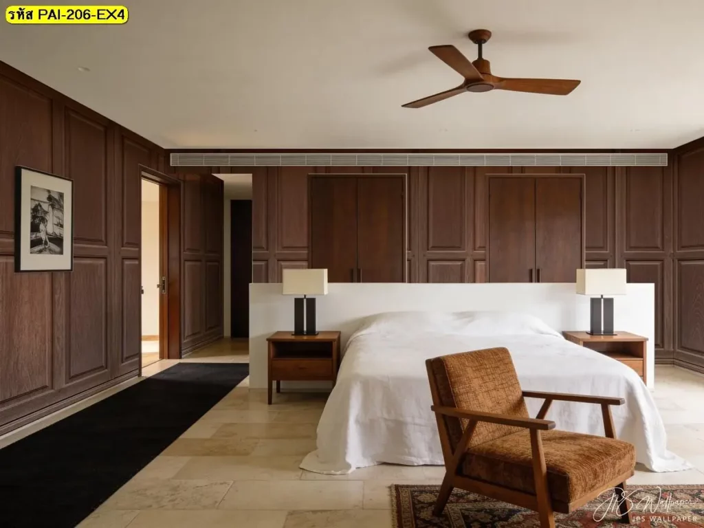 วอลเปเปอร์กรุผนังไม้แนวตั้ง รับพิมพ์และติดตั้ง ช่วยจัดสัดส่วนผนังให้ดูสูงขึ้น ภาพติดผนังลายไม้กรุผนัง รับพิมพ์พร้อมบริการติดตั้ง เป็นไอเดียแต่งผนังร้านอาหาร
