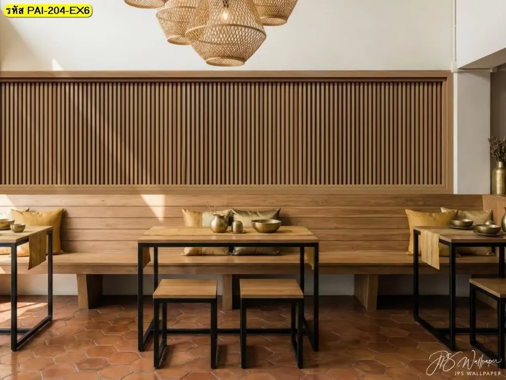 ภาพกรุผนังลายไม้แบบโมเดิร์น รับพิมพ์และบริการติดตั้ง เพื่อไอเดียแต่งผนังที่ดูนิ่งและสุภาพ wooden wall panels รับพิมพ์ตามขนาดผนังจริง พร้อมติดตั้งเพื่อควบคุมโทนสีและจังหวะเส้นของพื้นที่
