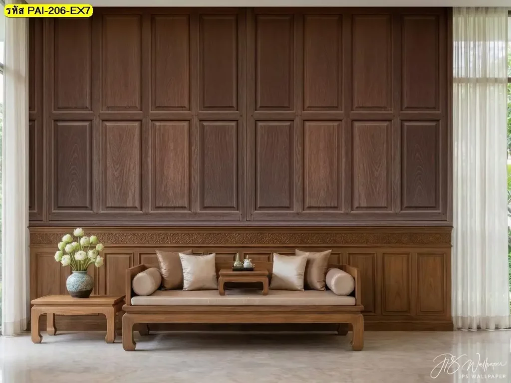 กรุผนังลายไม้ลายแนวตั้ง รับพิมพ์และติดตั้ง เป็นไอเดียแต่งผนังที่ไม่รบกวนการใช้งาน วอลเปเปอร์กรุผนังไม้รับพิมพ์พร้อมบริการติดตั้ง ช่วยควบคุมทิศทางลายไม้ให้ต่อเนื่อง
