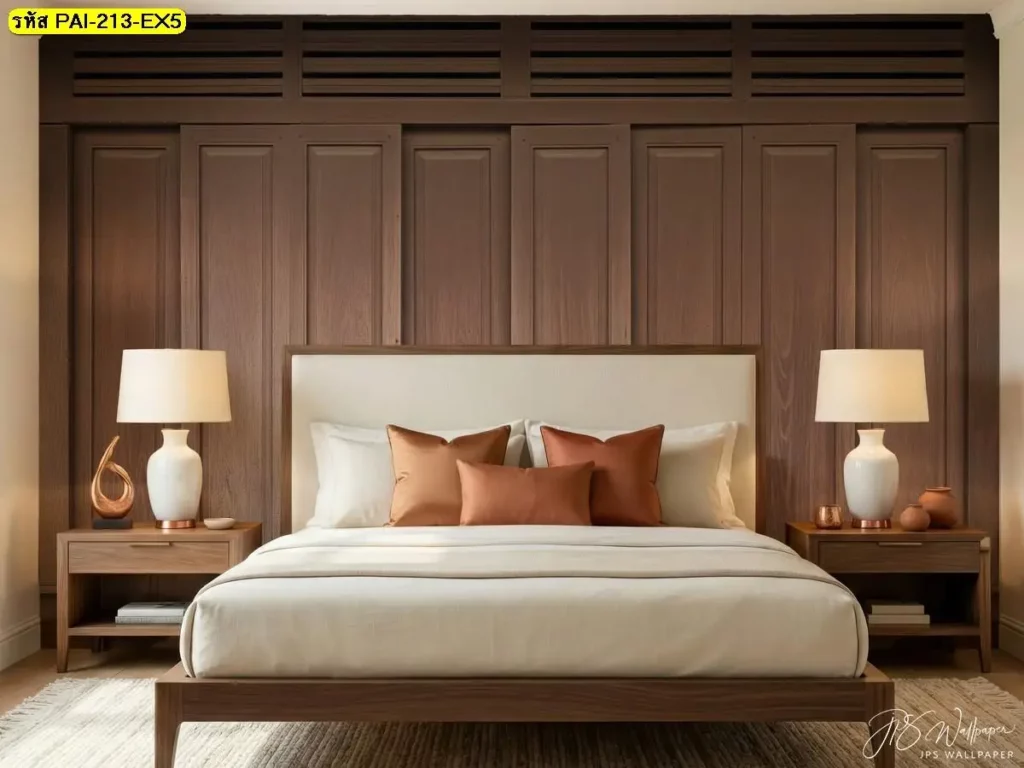 ภาพกรุผนังลายไม้ธรรมชาติ รับพิมพ์และบริการติดตั้ง เป็น wood panel wallpaper for interior walls ที่ใช้งานได้ยาว
