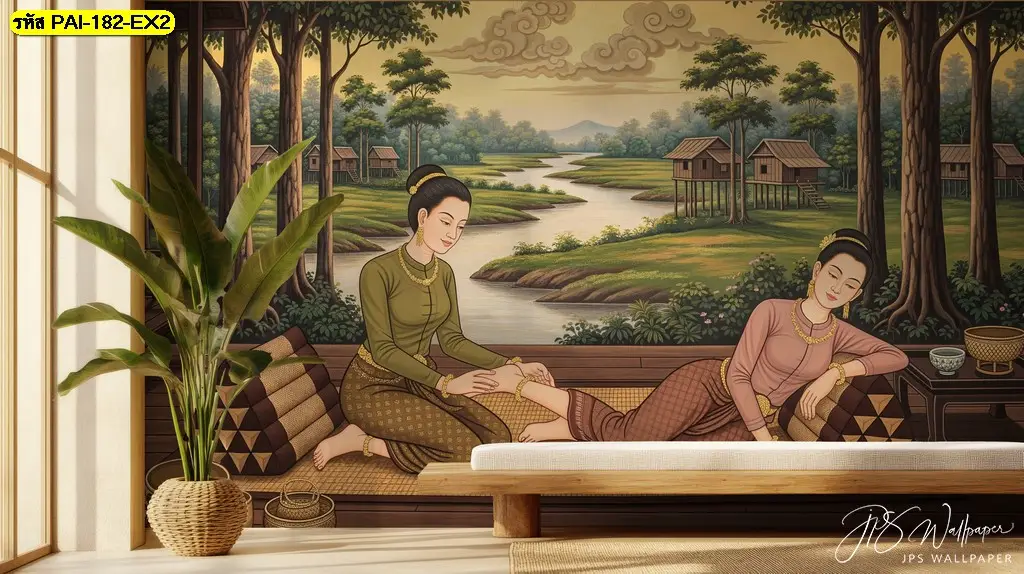 วอลเปเปอร์นวดแผนไทย รับพิมพ์ตามขนาดจริง พร้อมติดตั้งให้ลวดลายไม่ขาดช่วง