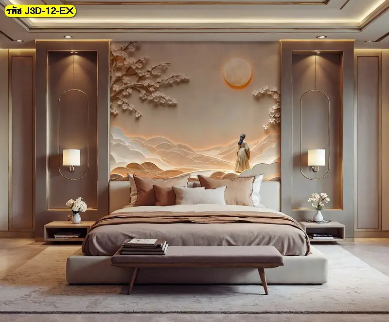 วอลเปเปอร์จีนสไตล์ลักชัวรี โทนสีทองแบบ 3 มิติ รับพิมพ์และบริการติดตั้ง เหมาะกับไอเดียแต่งผนังบ้านระดับพรีเมียม