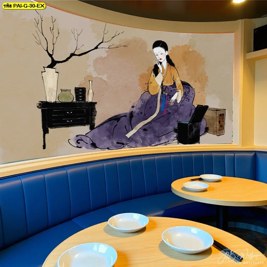 Korean restaurant wall decor โทนละมุน รับพิมพ์และบริการติดตั้ง ช่วยให้ร้านดูอบอุ่นและน่าใช้เวลา