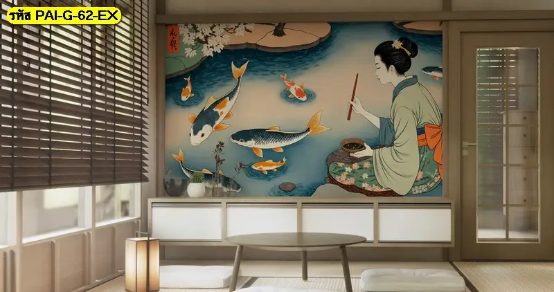 Korean aesthetic mural art ลายธรรมชาติ รับพิมพ์ตามพื้นที่จริง พร้อมติดตั้งภาพแต่งผนังร้านอาหารเกาหลี