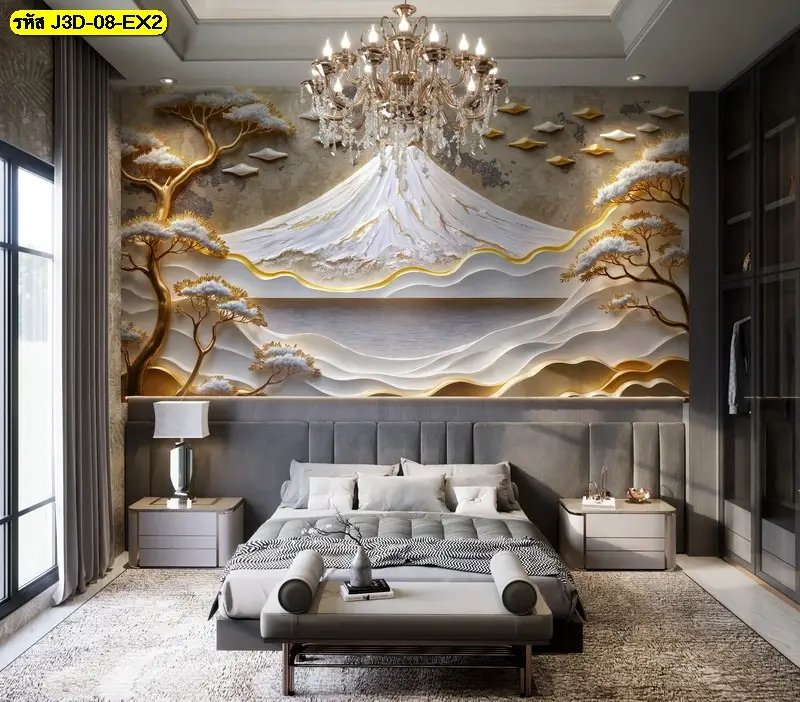 วอลเปเปอร์ 3 มิติ สีทอง Luxury Chinese wall mural รับพิมพ์และติดตั้ง ช่วยให้ผนังบ้านดูมีมิติและเป็น Signature