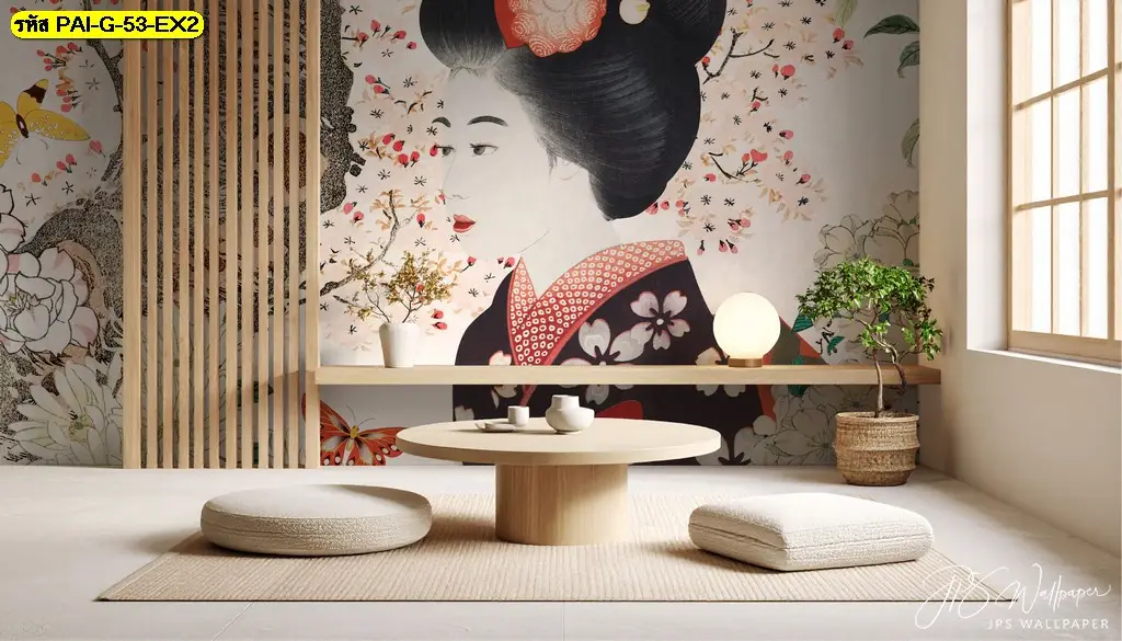 วอลเปเปอร์ร้านอาหารเกาหลีโทนเบจอ่อน รับพิมพ์พร้อมบริการติดตั้ง สร้าง Korean restaurant wall decor จากวอลเปเปอร์ลายภาพวาดเกาหลีได้อย่างลงตัว