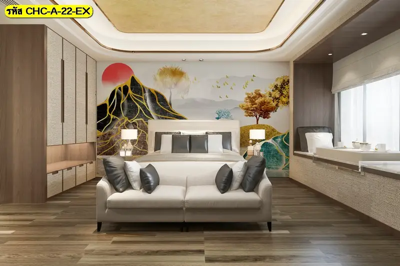 วอลเปเปอร์วิวภูเขาพรีเมียมโทนอบอุ่น รับพิมพ์ตามขนาดจริง พร้อมบริการติดตั้ง Chinese mountain wallpaper สำหรับบ้านหรู
