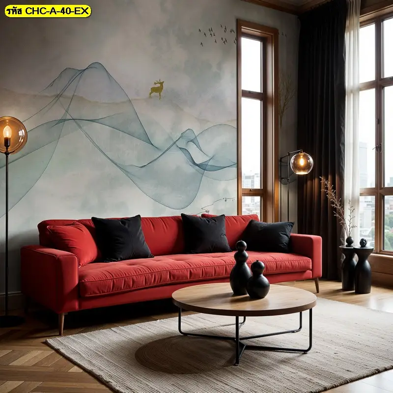วอลเปเปอร์ลายภูเขาจีนโมเดิร์นแนวเรียบหรู รับพิมพ์และบริการติดตั้ง เป็นไอเดียแต่งผนังที่ดูสงบ