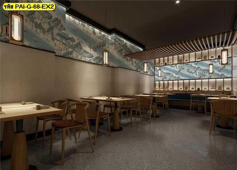 วอลเปเปอร์ร้านเหล้าเกาหลีแนวอาร์ต รับพิมพ์และติดตั้ง Korean aesthetic mural art ที่ช่วยสร้างบรรยากาศอบอุ่นแบบเกาหลี