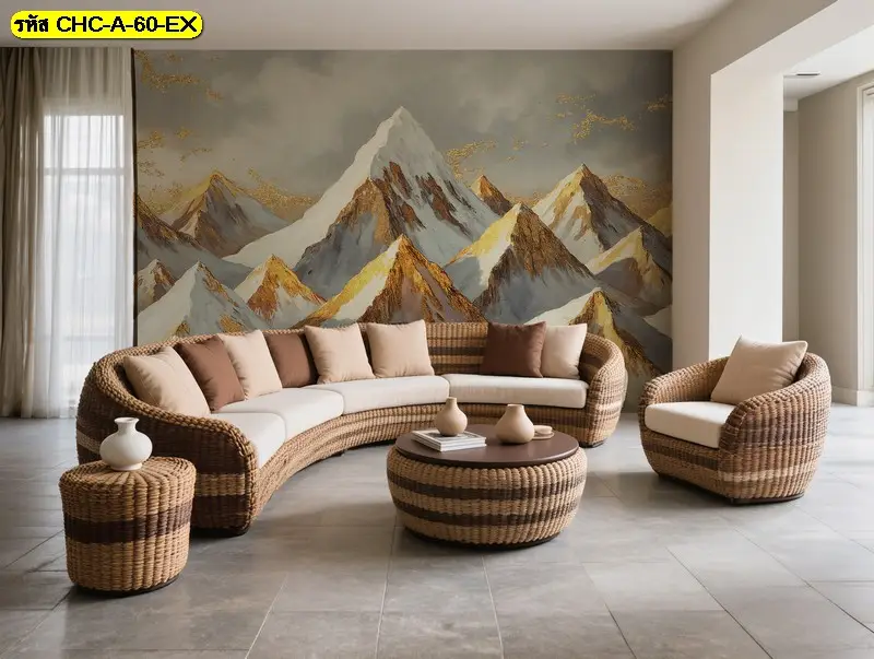 Chinese mountain wallpaper โทนทองและเทา รับพิมพ์และบริการติดตั้ง ช่วยสร้างผนัง Signature สำหรับบ้านหรู