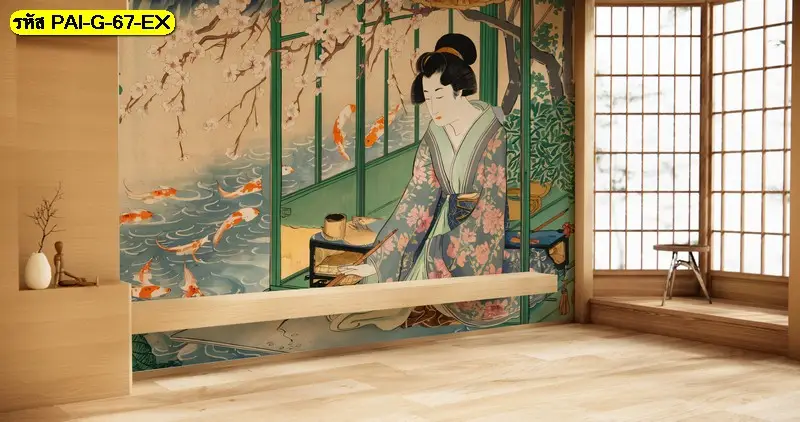 Korean aesthetic mural art ลายวิถีชีวิตเกาหลี รับพิมพ์และติดตั้ง เป็นภาพแต่งผนังร้านอาหารเกาหลีที่ดูมีเรื่องราว