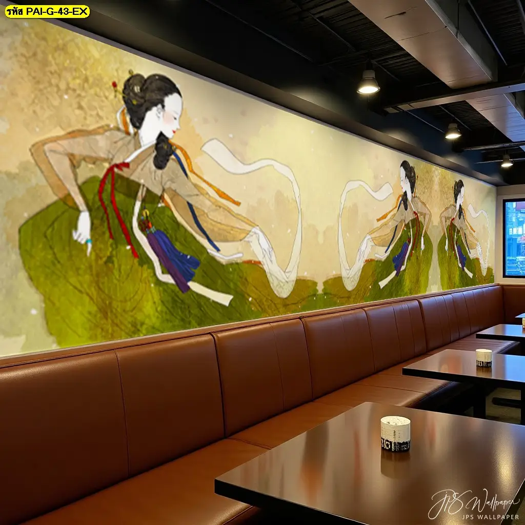 Korean restaurant wall decor ลายภาพวาดเกาหลีโมเดิร์น รับพิมพ์และบริการติดตั้ง ช่วยสร้าง Mood Korean aesthetic ชัดเจน