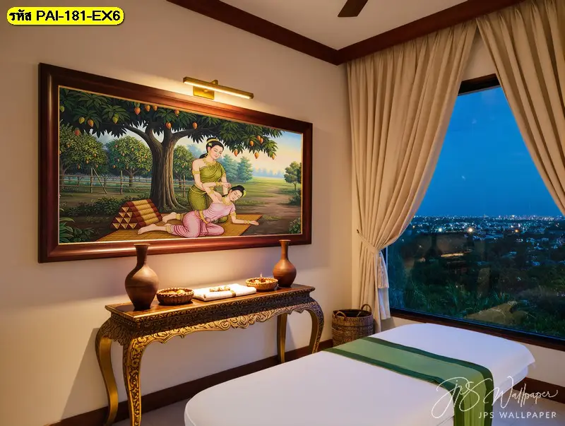 วอลเปเปอร์นวดแผนไทยแนวเรียบ รับพิมพ์ตามพื้นที่จริง พร้อมบริการติดตั้งให้ผนังดูสมดุล