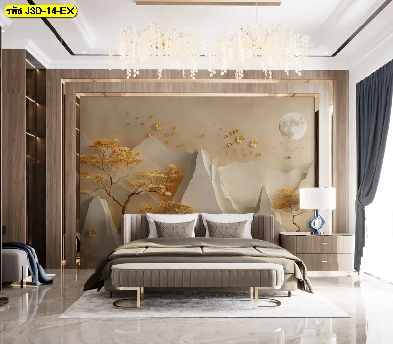 วอลเปเปอร์จีนสไตล์ลักชัวรี แบบ 3 มิติ สีทอง รับพิมพ์และบริการติดตั้ง ช่วยสร้างบรรยากาศบ้านหรูอย่างมีความหมาย