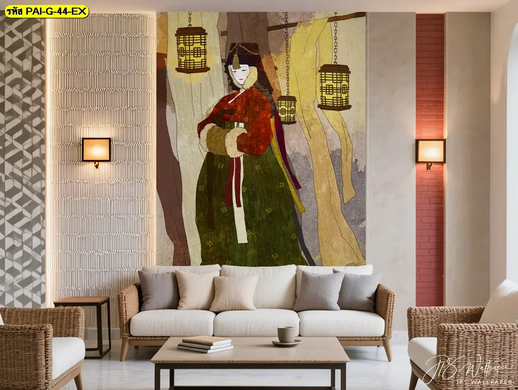 วอลเปเปอร์ลายภาพวาดเกาหลีโทนอุ่น รับพิมพ์และติดตั้ง เป็นไอเดียแต่งผนังร้านอาหารเกาหลีแบบครบ Mood