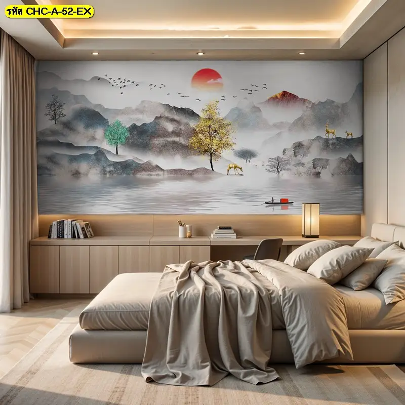 Chinese mountain wallpaper ลายภูเขาสีทอง รับพิมพ์และติดตั้ง ช่วยให้วอลเปเปอร์วิวภูเขาพรีเมียมดูหรูขึ้น