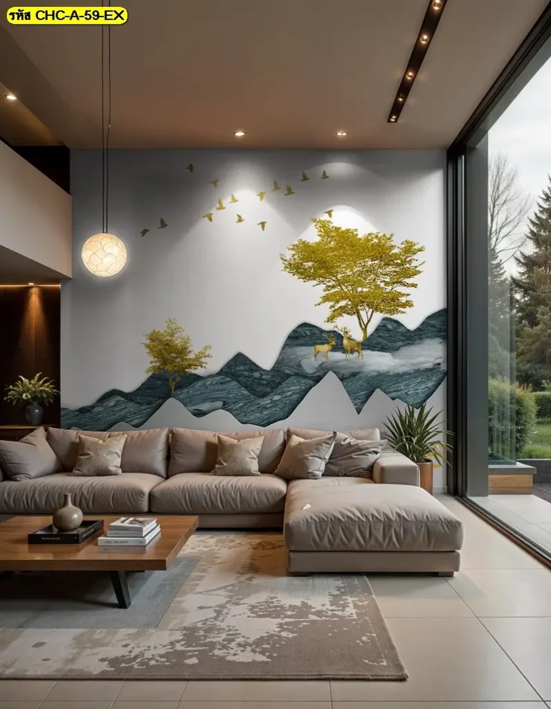 วอลเปเปอร์ลายภูเขาจีนโมเดิร์นแนวศิลป์จีน รับพิมพ์ตามพื้นที่จริง พร้อมบริการติดตั้ง Chinese mountain wallpaper โทนอบอุ่น