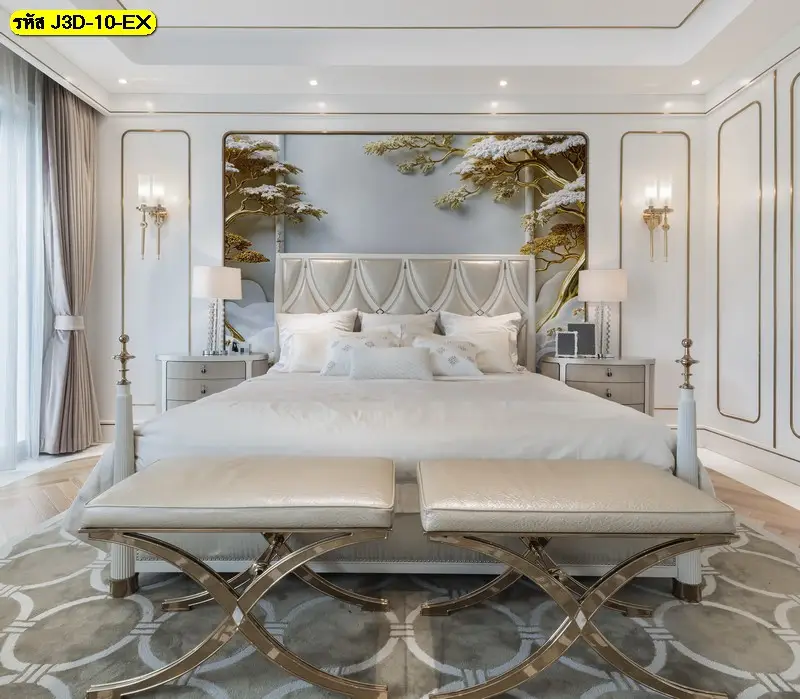 Luxury Chinese wall mural วอลเปเปอร์ 3 มิติ สีทอง รับพิมพ์ตามขนาดจริง พร้อมติดตั้ง เพื่อผนังที่ดูสง่าและมีความหมายมงคล