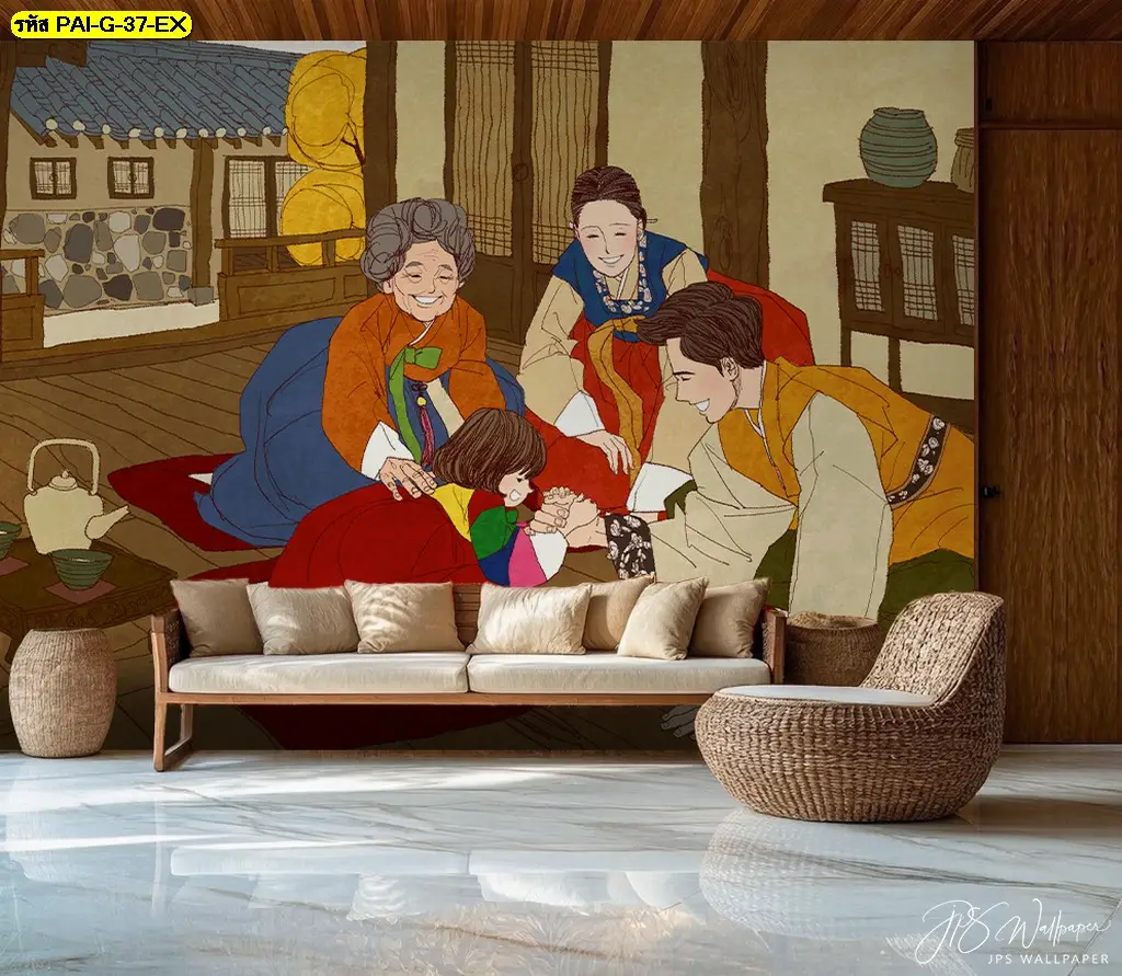 Korean restaurant wall decor ภาพวาดเกาหลีพาสเทล รับพิมพ์และติดตั้ง เหมาะกับวอลเปเปอร์ร้านอาหารเกาหลีที่ต้องการไอเดียแต่งผนังใหม่