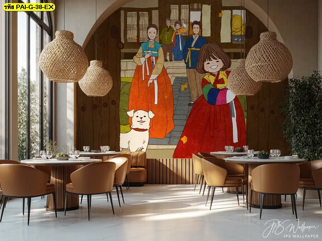 วอลเปเปอร์ลายภาพวาดเกาหลีแนวธรรมชาติ รับพิมพ์พร้อมบริการติดตั้ง ช่วยสร้างวอลเปเปอร์ร้านอาหารเกาหลีให้เป็น Korean restaurant wall decor ชัดเจน