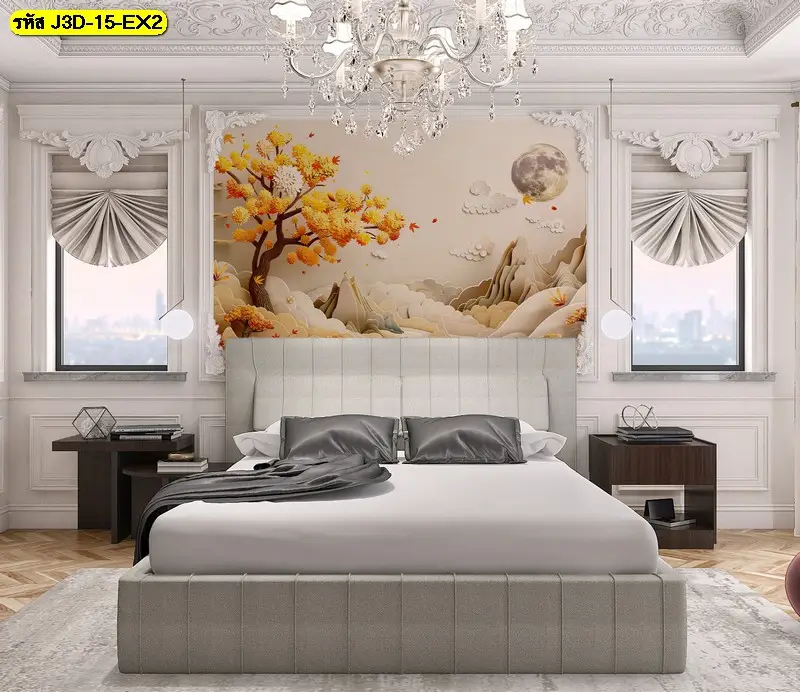 วอลเปเปอร์ 3 มิติ สีทอง แนวจีนลักชัวรี รับพิมพ์ตามขนาดจริง พร้อมบริการติดตั้งให้ผนังดูสมดุลกับเฟอร์นิเจอร์