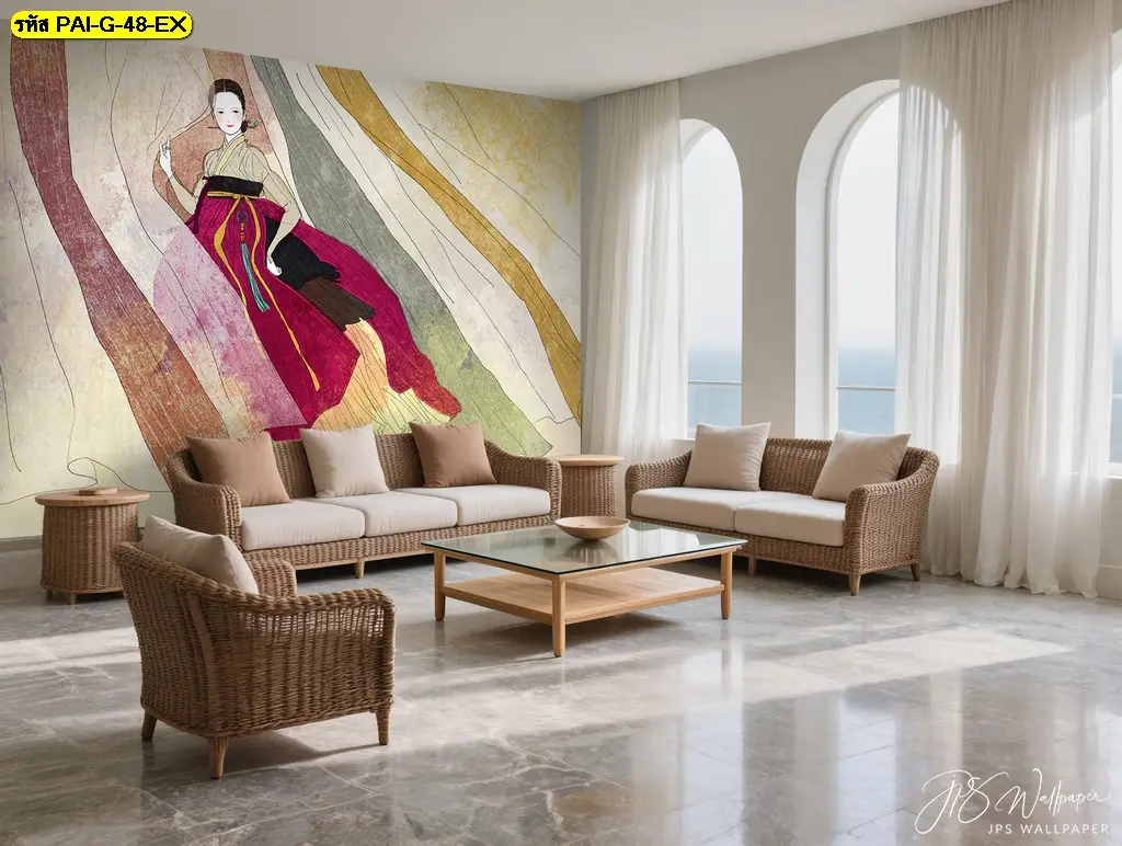 วอลเปเปอร์ลายภาพวาดเกาหลีแนว Korean aesthetic รับพิมพ์และบริการติดตั้ง ช่วยให้ผนังร้านดูมีตัวตน