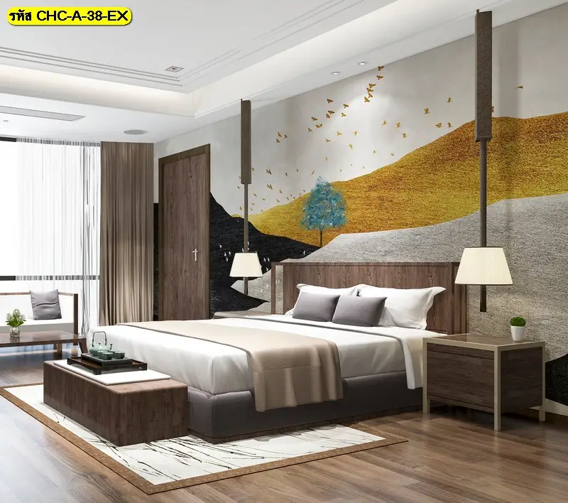 วอลเปเปอร์วิวภูเขาพรีเมียมลายภูเขาสีทอง รับพิมพ์ตามพื้นที่จริง พร้อมบริการติดตั้ง Chinese mountain wallpaper