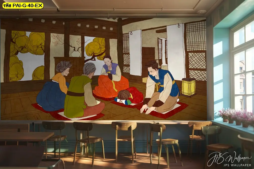 Korean restaurant wall decor ลายภาพวาดเกาหลีโมเดิร์น รับพิมพ์และบริการติดตั้ง เหมาะกับวอลเปเปอร์ร้านอาหารเกาหลีสายมินิมอล