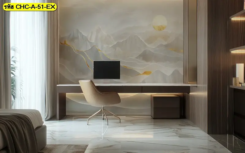 วอลเปเปอร์ลายภูเขาจีนโมเดิร์นลายเส้นกราฟิก รับพิมพ์และบริการติดตั้ง เป็นไอเดียแต่งผนังที่ดูสงบและมีพลัง