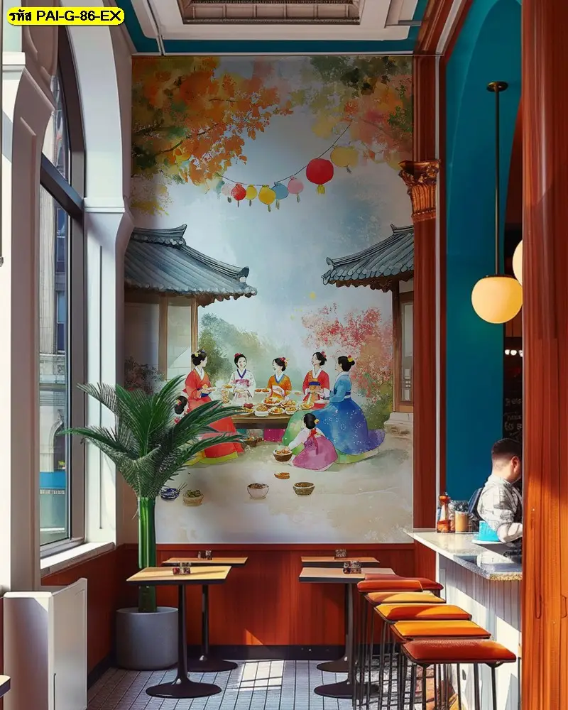 Korean aesthetic mural art ลายพาสเทล รับพิมพ์และติดตั้ง เป็นวอลเปเปอร์ภาพเกาหลีแนวอาร์ตที่ดูเหมือนงานแกลเลอรี