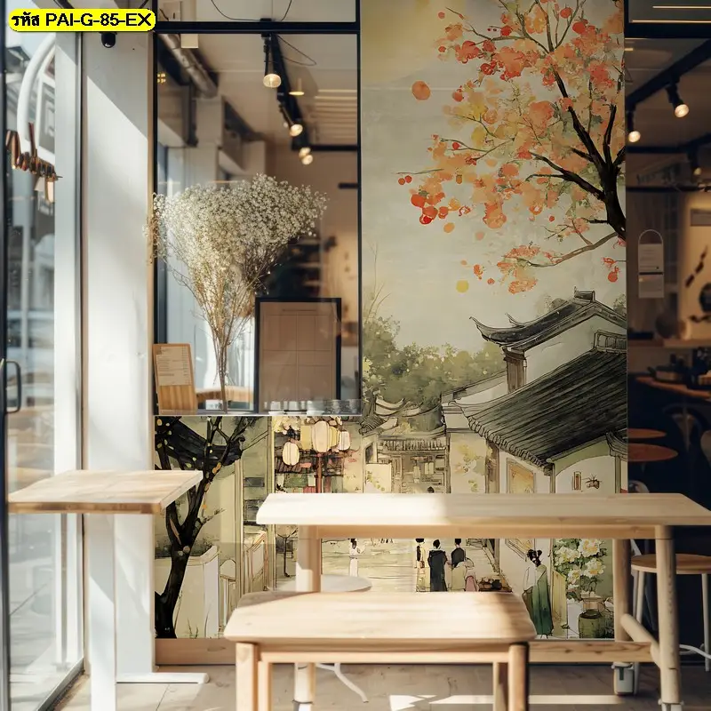 วอลเปเปอร์ภาพเกาหลีแนวอาร์ตลายเมืองเกาหลี รับพิมพ์ตามพื้นที่จริง พร้อมติดตั้ง Korean aesthetic mural art สำหรับร้านอาหารเกาหลี